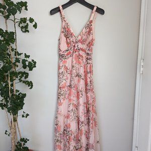 Hemant & Nandita Tiered Ruffle Floral Midi Dress - Peach Floral